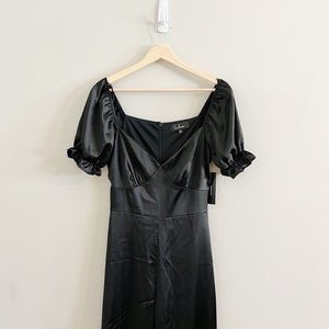 NWT Lulus Black Satin Puff Sleeve Jumpsuit
